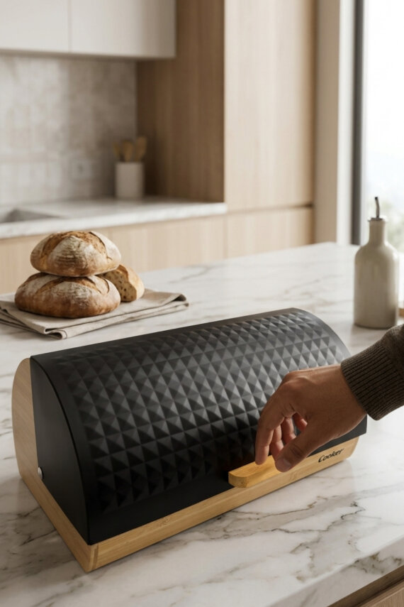 Cooker Lunora Metal Kapaklı Bambu Ekmek Kutusu CKR4539 - 17