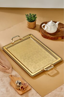Cooker Metal Dikdörtgen Battal Boy Gold Sunum Tepsisi 60x40 cm CKR3544