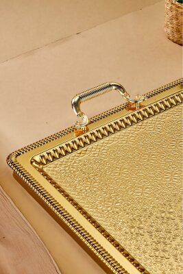Cooker Metal Dikdörtgen Battal Boy Gold Sunum Tepsisi 60x40 cm CKR3544 - 2