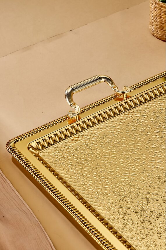 Cooker Metal Dikdörtgen Battal Boy Gold Sunum Tepsisi 60x40 cm CKR3544 - 2