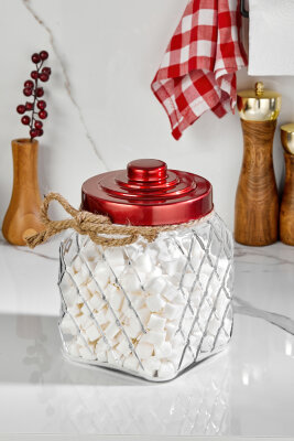 Cooker Nostalji 20 cm 2,5 Litre Kırmızı Vakum Kapaklı Cam Kavanoz 1 Adet CKR3812