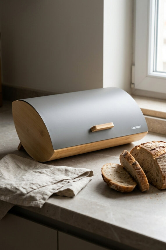Cooker Novella Metal Kapaklı Bambu Ekmek Kutusu CKR4543 - 6