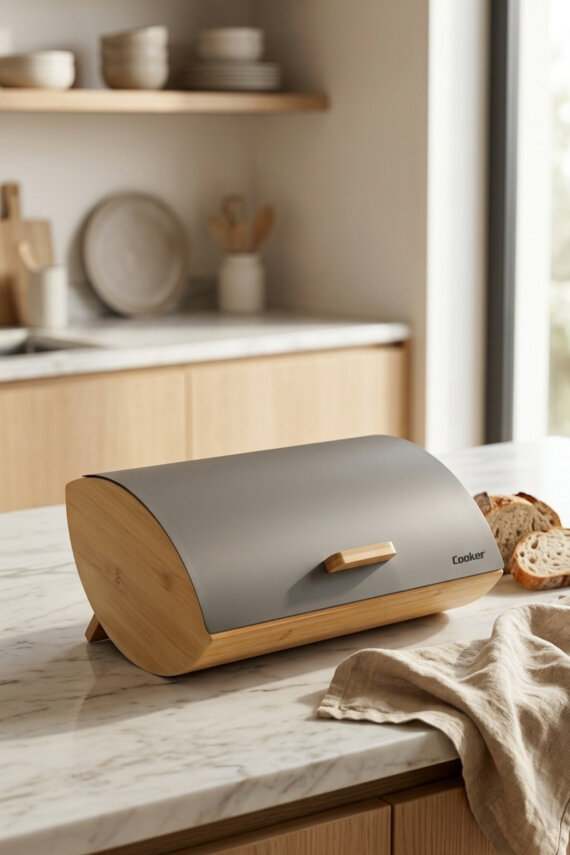 Cooker Novella Metal Kapaklı Bambu Ekmek Kutusu CKR4543 - 7