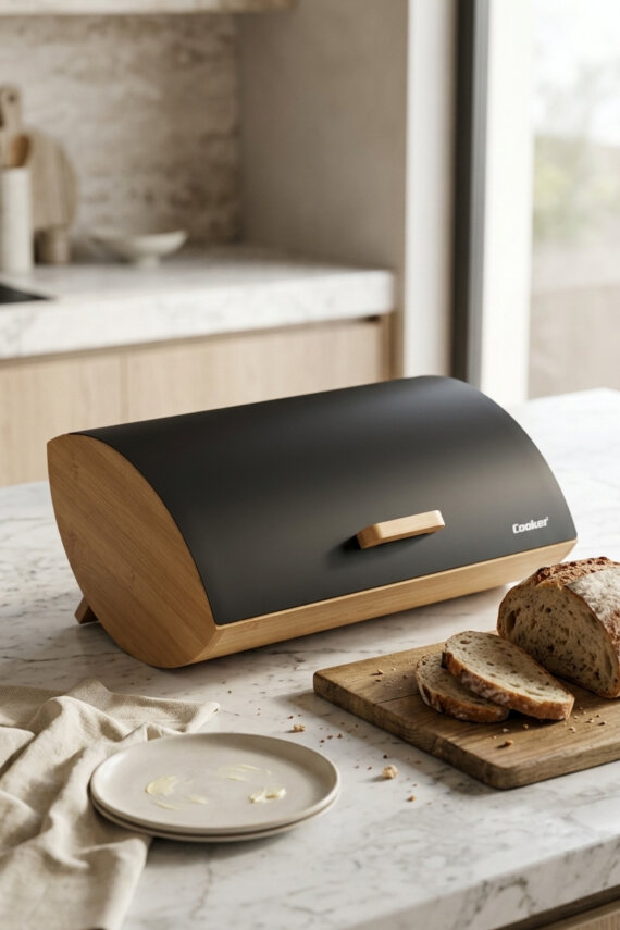 Cooker Novella Metal Kapaklı Bambu Ekmek Kutusu CKR4543 - 13