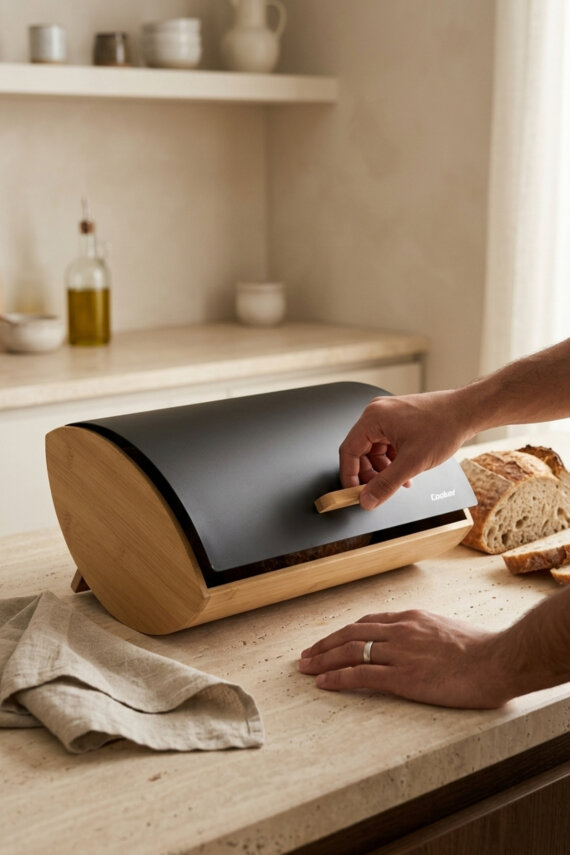 Cooker Novella Metal Kapaklı Bambu Ekmek Kutusu CKR4543 - 14