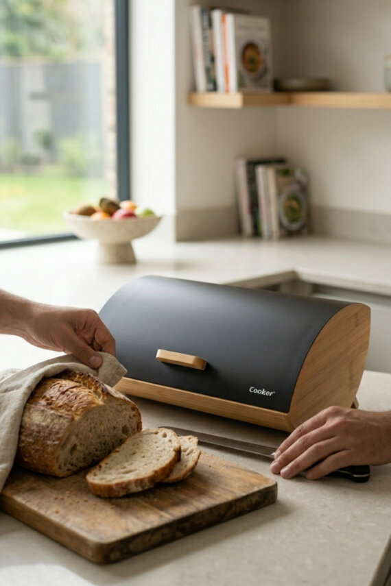Cooker Novella Metal Kapaklı Bambu Ekmek Kutusu CKR4543 - 15