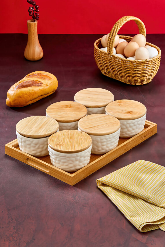 Cooker Palermo 6'lı Porselen Bambu Kapaklı Tepsili Kahvaltılık Seti CKR3931 - 5