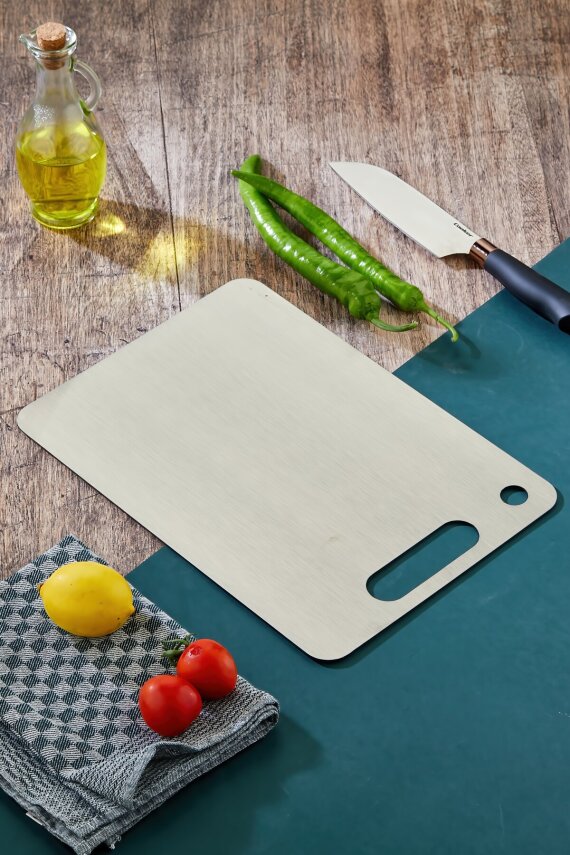 Cooker Paslanmaz Çelik Silikonlu Kesim Panosu 34x24 Cm CKR3581 - 1