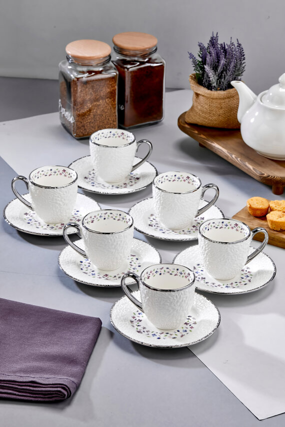 Cooker Royal Bloom 6 Kişilik 180 ml Porselen Duble Çay ve Kahve Fincan Takımı CKR3808 - 1