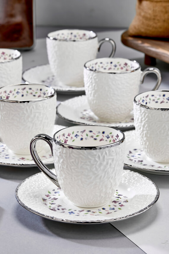 Cooker Royal Bloom 6 Kişilik 180 ml Porselen Duble Çay ve Kahve Fincan Takımı CKR3808 - 4