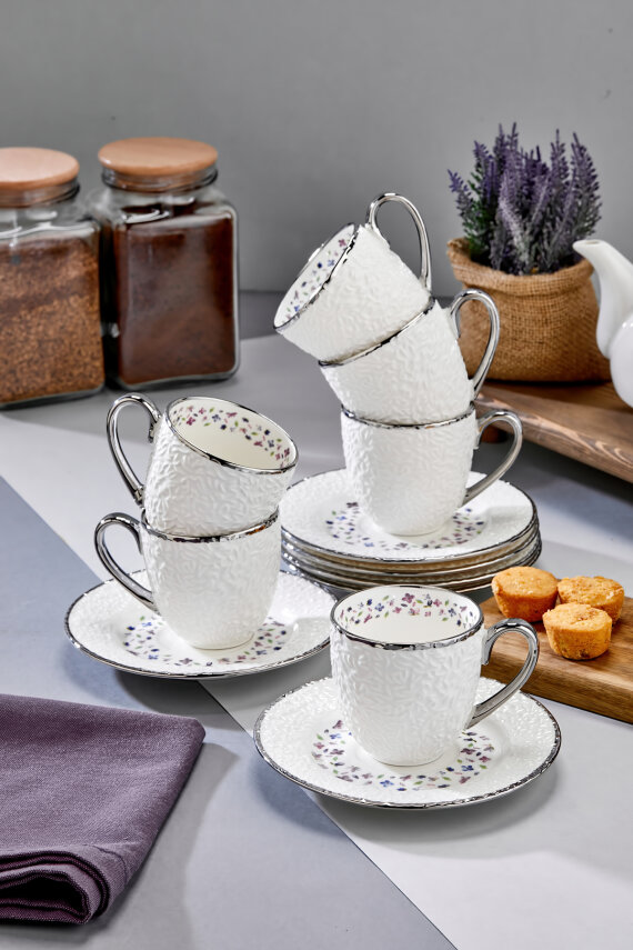 Cooker Royal Bloom 6 Kişilik 180 ml Porselen Duble Çay ve Kahve Fincan Takımı CKR3808 - 7