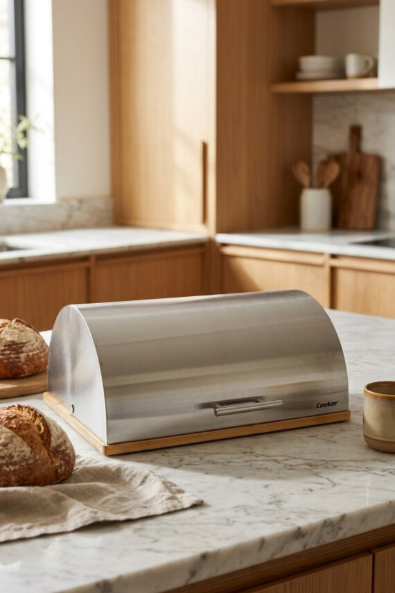 Cooker Silvora Metal Kapaklı Bambu Tabanlı Ekmek Kutusu CKR4542 - 2