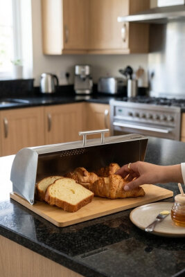 Cooker Silvora Metal Kapaklı Bambu Tabanlı Ekmek Kutusu CKR4542 - 3