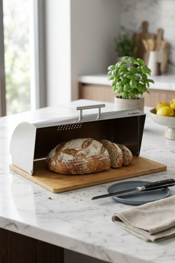 Cooker Silvora Metal Kapaklı Bambu Tabanlı Ekmek Kutusu CKR4542 - 4