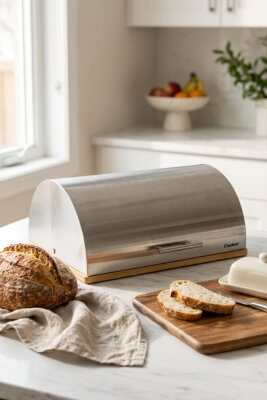 Cooker Silvora Metal Kapaklı Bambu Tabanlı Ekmek Kutusu CKR4542 - 6