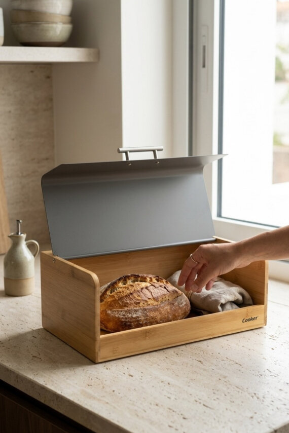 Cooker Viona Metal Kapaklı Bambu Ekmek Kutusu CKR4540 - 14