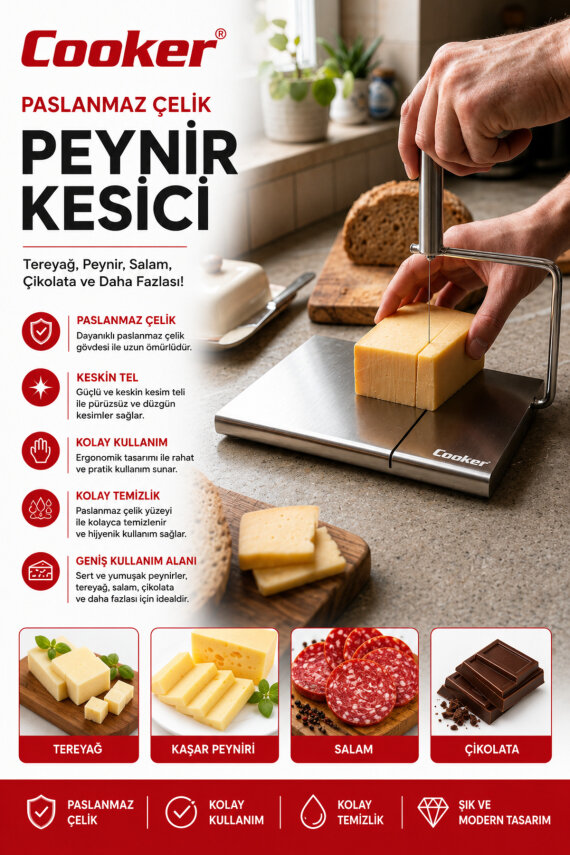 Cookert Paslanmaz Çelik Peynir Dilimleyici YK1833 - 1