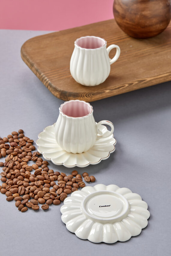 Elvaris 2 Kişilik 90 ml Porselen Kahve Fincan Takımı CKR4608 - 14