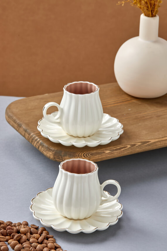 Elvaris 2 Kişilik 90 ml Porselen Kahve Fincan Takımı CKR4608 - 18