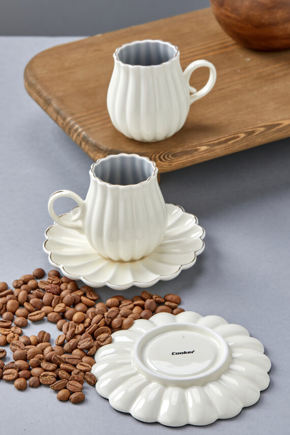 Elvaris 2 Kişilik 90 ml Porselen Kahve Fincan Takımı CKR4608 - 27