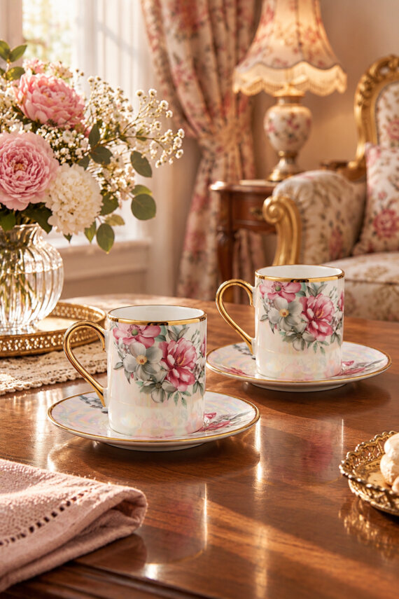 Florentis 2 Kişilik 90 ml Porselen Kahve Fincan Takımı CKR4612 - 1