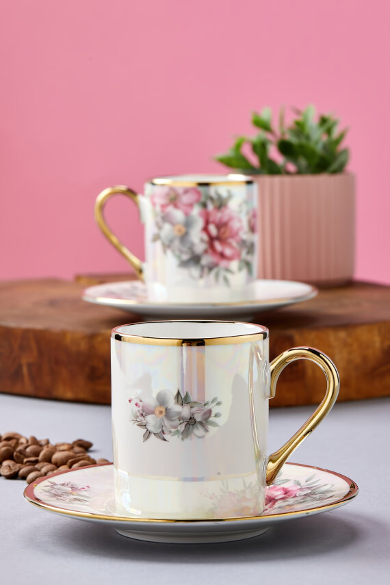 Florentis 2 Kişilik 90 ml Porselen Kahve Fincan Takımı CKR4612 - 6