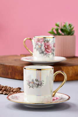Florentis 2 Kişilik 90 ml Porselen Kahve Fincan Takımı CKR4612 - 7