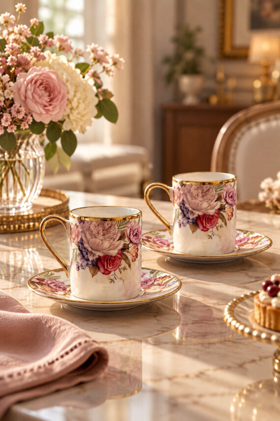Florentis 2 Kişilik 90 ml Porselen Kahve Fincan Takımı CKR4612 - 9