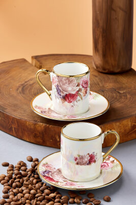 Florentis 2 Kişilik 90 ml Porselen Kahve Fincan Takımı CKR4612 - 10
