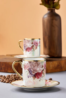 Florentis 2 Kişilik 90 ml Porselen Kahve Fincan Takımı CKR4612 - 15