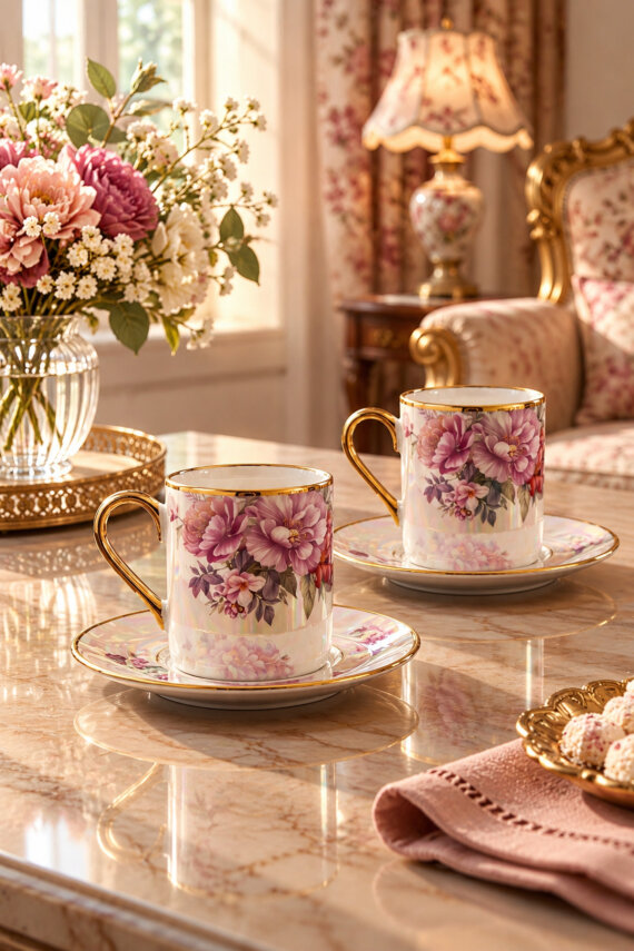 Florentis 2 Kişilik 90 ml Porselen Kahve Fincan Takımı CKR4612 - 16