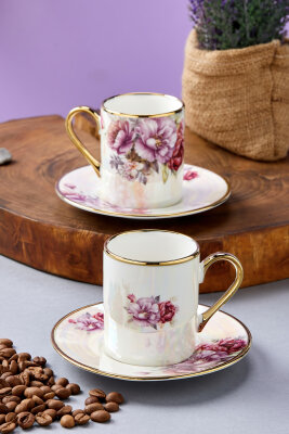 Florentis 2 Kişilik 90 ml Porselen Kahve Fincan Takımı CKR4612 - 17