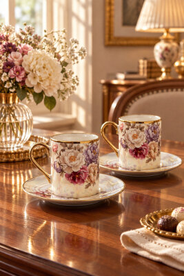 Florentis 2 Kişilik 90 ml Porselen Kahve Fincan Takımı CKR4612 - 23