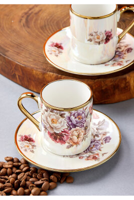 Florentis 2 Kişilik 90 ml Porselen Kahve Fincan Takımı CKR4612 - 27