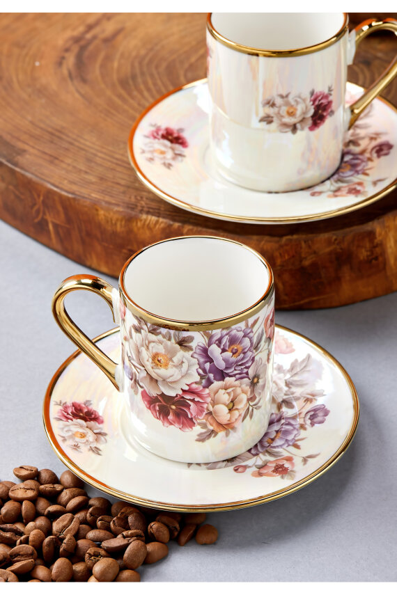 Florentis 2 Kişilik 90 ml Porselen Kahve Fincan Takımı CKR4612 - 27