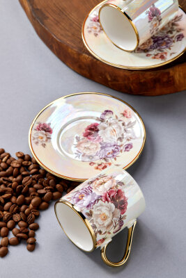 Florentis 2 Kişilik 90 ml Porselen Kahve Fincan Takımı CKR4612 - 28