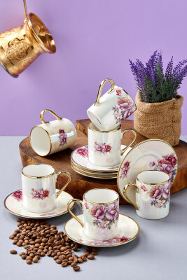 Florentis 6 Kişilik 90 ml Porselen Kahve Fincan Takımı CKR4611 - 10