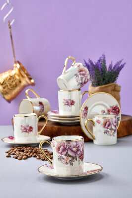 Florentis 6 Kişilik 90 ml Porselen Kahve Fincan Takımı CKR4611 - 16