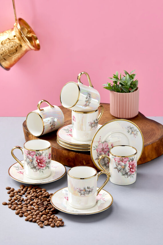 Florentis 6 Kişilik 90 ml Porselen Kahve Fincan Takımı CKR4611 - 18