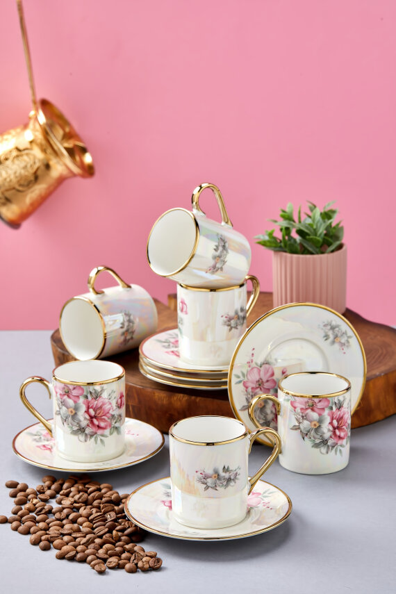 Florentis 6 Kişilik 90 ml Porselen Kahve Fincan Takımı CKR4611 - 19