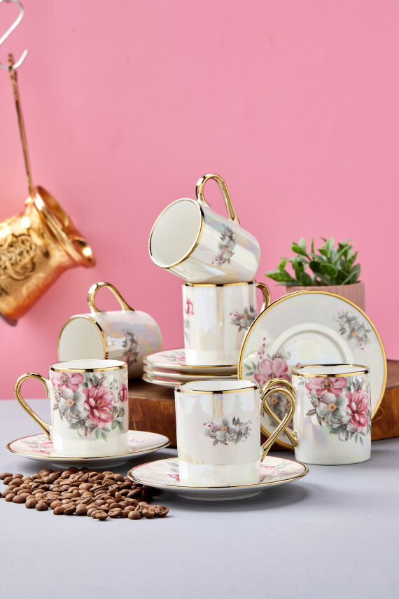 Florentis 6 Kişilik 90 ml Porselen Kahve Fincan Takımı CKR4611 - 20