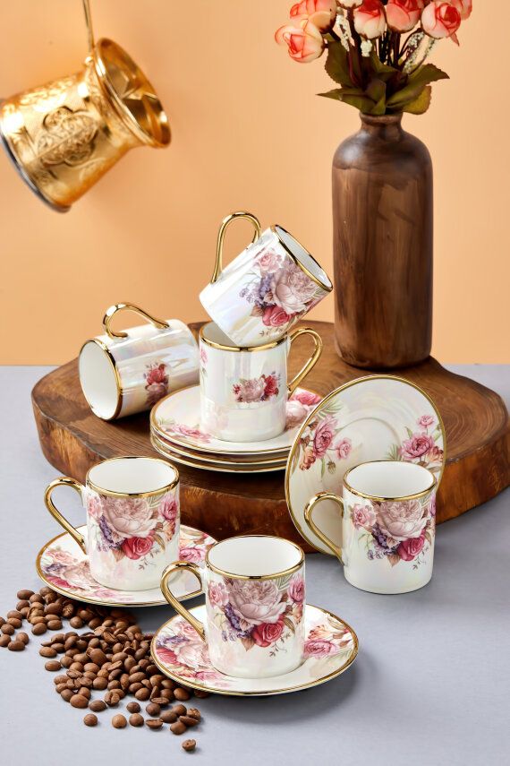 Florentis 6 Kişilik 90 ml Porselen Kahve Fincan Takımı CKR4611 - 27