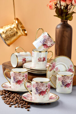 Florentis 6 Kişilik 90 ml Porselen Kahve Fincan Takımı CKR4611 - 30