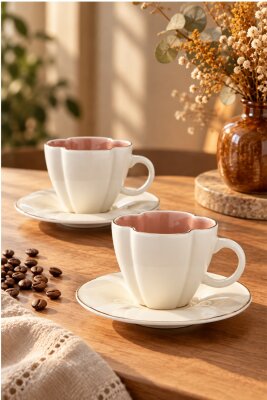 Luneth 2 Kişilik 90 ml Porselen Kahve Fincan Takımı CKR4607 - 16