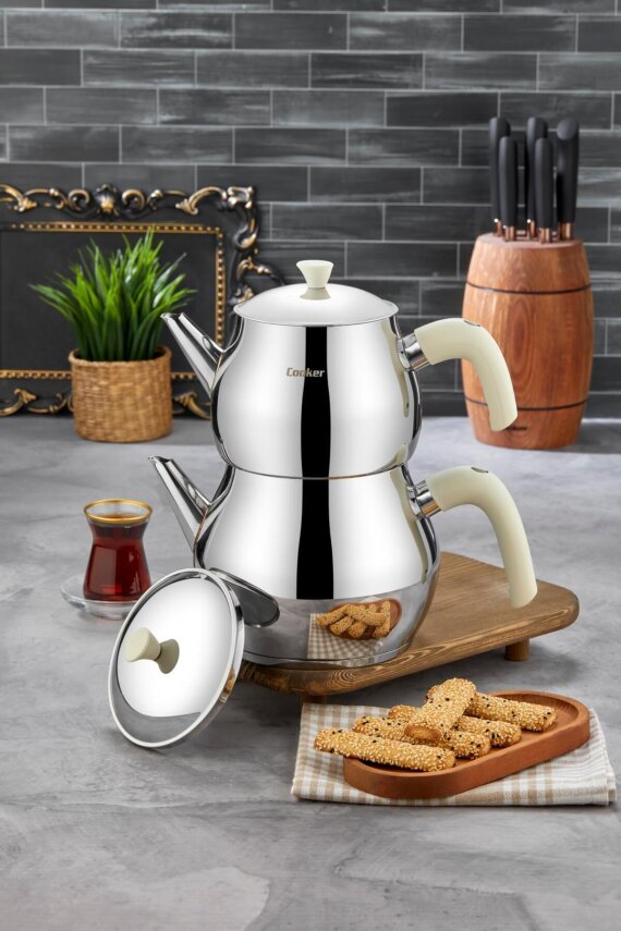 Cooker Tombo Maxi Boy Paslanmaz Çelik Çaydanlık Takımı 1,75 - 2,75 Litre CKR3702 - 1