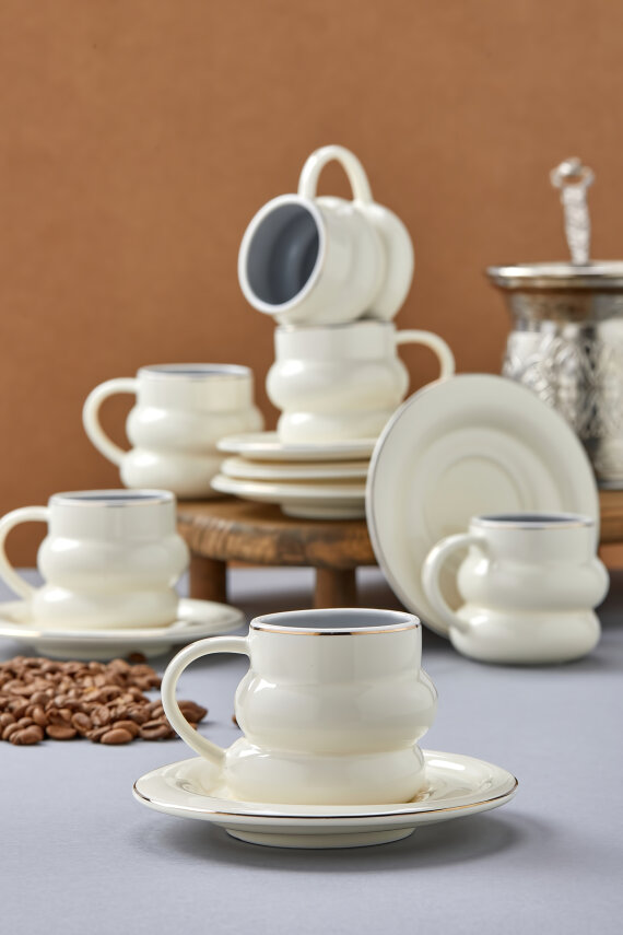 Velmont 6 Kişilik 90 ml Porselen Kahve Fincan Takımı CKR4603 - 7