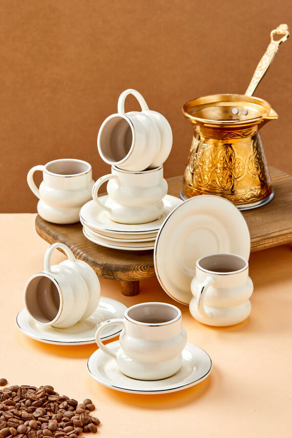 Velmont 6 Kişilik 90 ml Porselen Kahve Fincan Takımı CKR4603 - 18