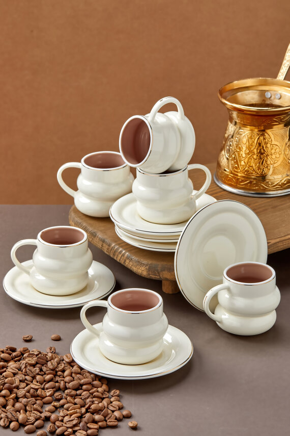Velmont 6 Kişilik 90 ml Porselen Kahve Fincan Takımı CKR4603 - 26