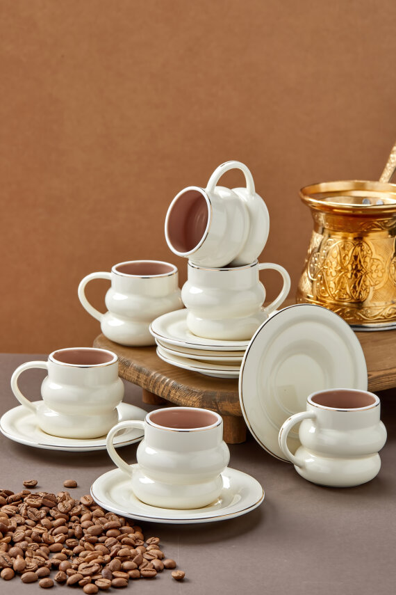 Velmont 6 Kişilik 90 ml Porselen Kahve Fincan Takımı CKR4603 - 27